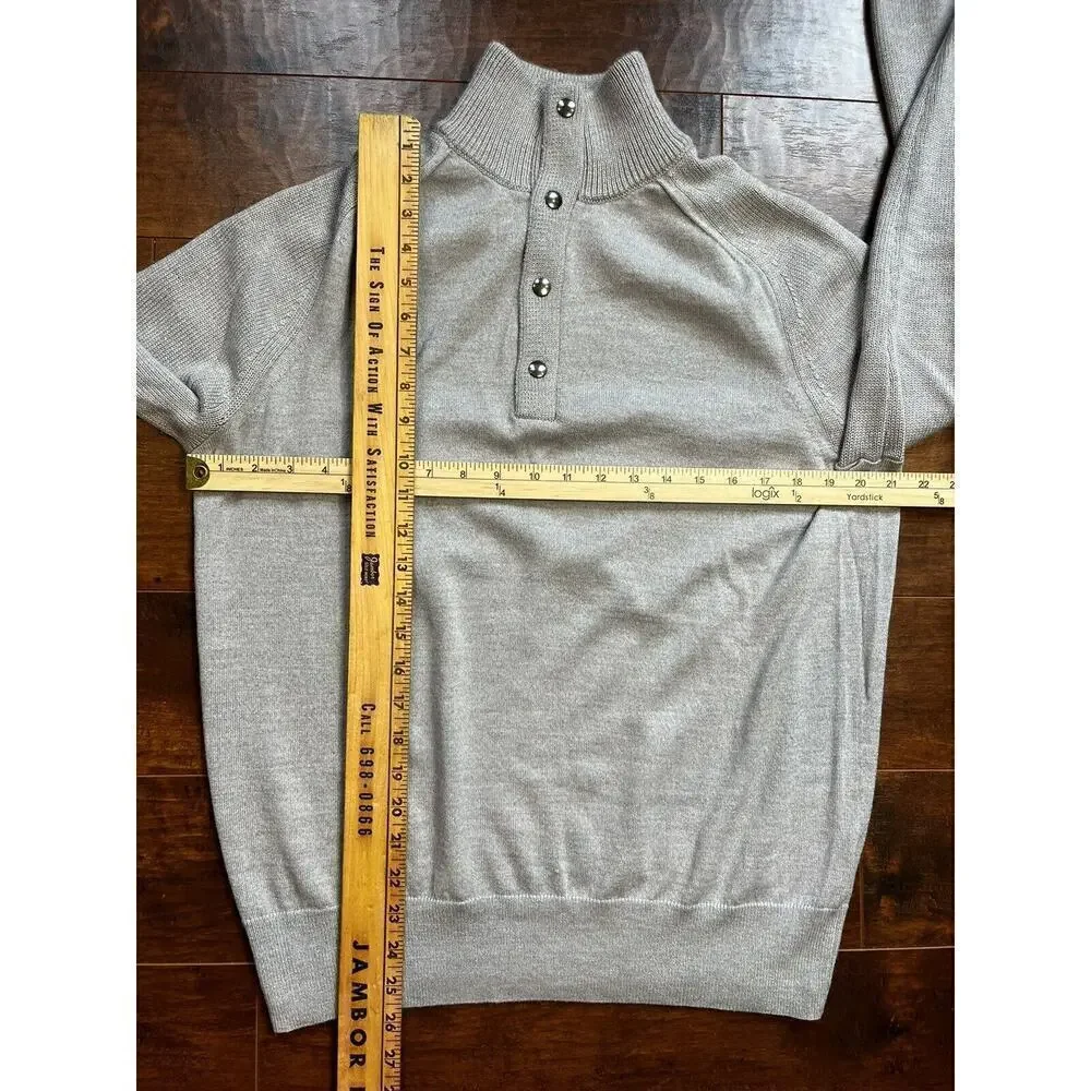 Banana Republic Extra Fine Merino Wool Blend 1/4 Snap Knit Gray Sweater Mens L